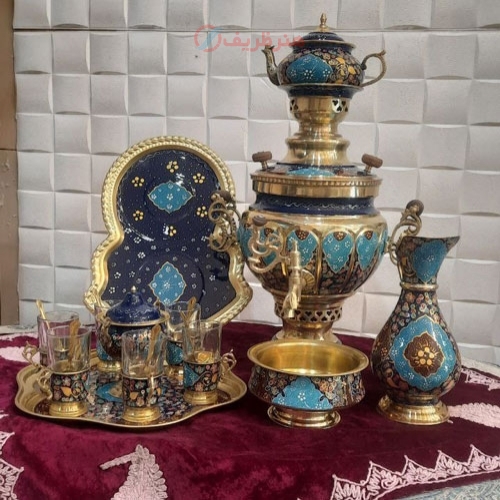 سرویس سماور 6 لیتری برنج و پرداز به همراه چایخوری - هنرظریف