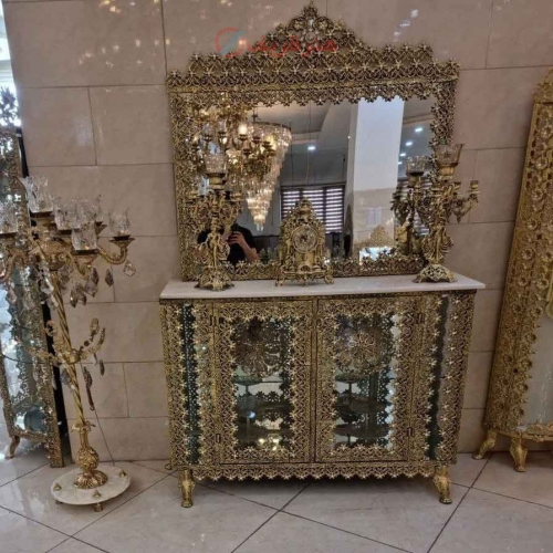 آینه کنسول ویترین دار آلومینیومی، مدل نیلوفر، آلومینیوم درجه 1، ورق ضخیم، با ضمانت کیفیت کالا - هنرظریف