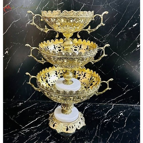 میوه خوری برنزی سه طبقه، با طرح پایه های سنگی درجه یک، فوق العاده شیک و مدرن - هنرظریف