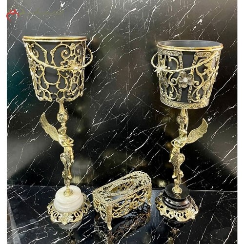 جا دستمال کاغذی و سطل ستونی پرکار طرح فرشته بالدار و پایه های سنگی درجه یک مدل گل رز