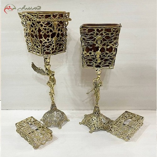 سطل و جا دستمال کاغذی برنزی 4 گوش مدل فرشته و رنگ ثابت با ضمانت - هنرظریف