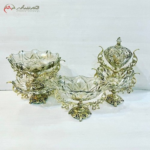 ست کریستالی 5 پارچه پذیرایی، طلایی رنگ بسیار شکیل و زیبا، با کیفیت