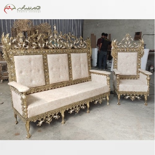 مبل 7 نفره مدل سیمرغ تاج دار برنزی بسیار پر نقش و طراحی جدید
