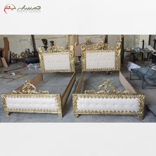 تخت خواب برنزی تک نفره طرح طاووس همراه با چوب درجه یک