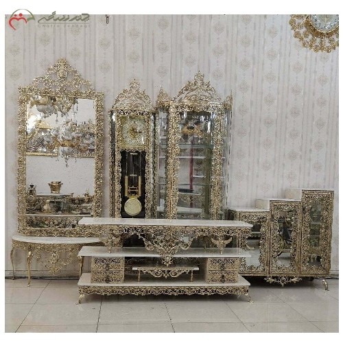 سروس کامل بوفه برنزی کد 8053 طرح گل سرخ دارای گارانتی رنگ بدنه، پر نقش - هنرظریف