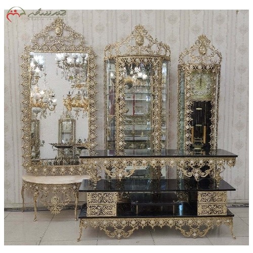 سرویس چهار پارچه برنزی، کد 8050 در طرح آفتابگردان ظریف کاری شده، دارای گارانتی رنگ بدنه - هنرظریف