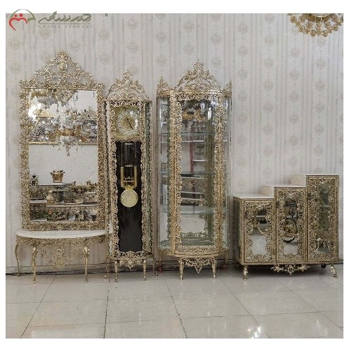 ست چهار پارچه طرح گل سرخ برنزی سنگین وزن، ظریف کاری شده با گارانتی