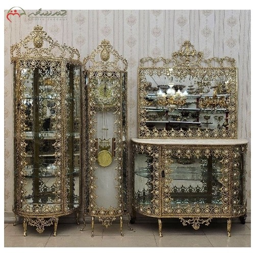 سرویس جهیزیه برنزی کد 8035 سه پارچه در طرح گل آفتابگردان با گارانتی رنگ بدنه، ظریف کاری شده - هنرظریف