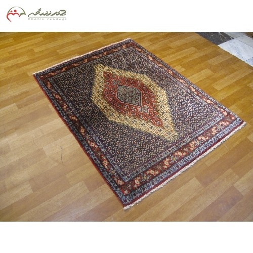 فرش فرش دست بافت و نوبافت سنندج کد 40127 با نقشه عالی و تماشایی در طرح لچک و ترنج، کیفیت اعلاء و تراکم بالا - هنرظریف