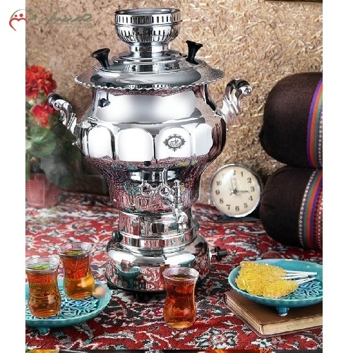 سماور 6 لیتری گازی طرح نقشینه، پیلوت دار و طراحی بدنه ی شیک و خاص، تولید شده با متریال بسیار با کیفیت - هنرظریف