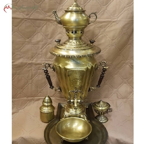 ست سماور ذغالی برنجی 4 لیتری، کد 116 با ورق ضخیم 1 میل، ماندگاری بالا - هنرظریف