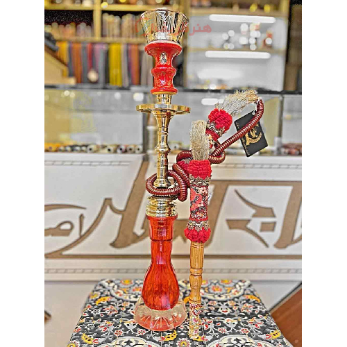خرید قلیان کامل برنجی گلابی مکانیزم جدید، شیشه تراش طرح شمشیری| هنرظریف