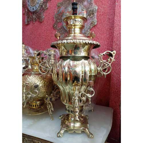سماور زغالی غول پیکر 8 لیتر فیلی برنجی لبه ریخته، بسیار سنگین