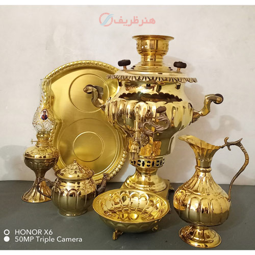 مشخصات ست 6 پارچه سماور ذغالی، هشتی لبه ریخته طرح سیری، فوق سنگین ورق ضخیم صادراتی | هنرظریف