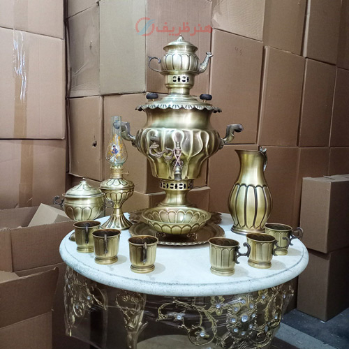 خرید ست 13 پارچه سماور هشتی طرح روس ورق ضخیم، لبه ریخته طرح سیری | هنرظریف
