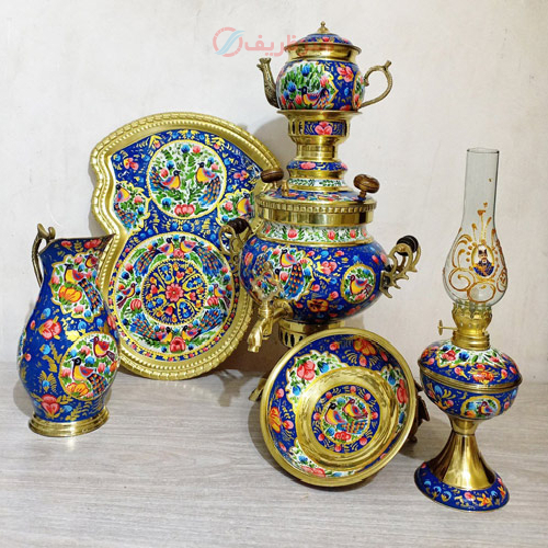 خرید ست 6 پارچه سماور ذغالی، میناکاری بسیار زیبای تمام نقاشی | هنرظریف