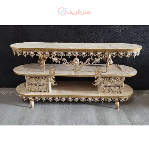 میز تلویزیون برنزی طرح سیمرغ چهار کشو_ هنرظریف