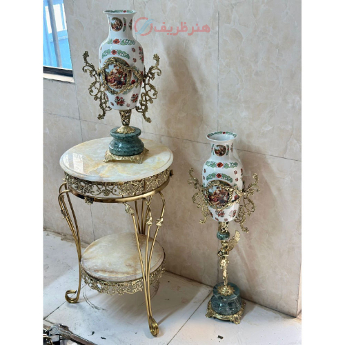 میز تلفن و گلدان برنجی با رویه سنگ - هنرظریف