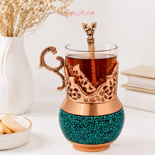 سرویس چای خوری فیروزه کوبی و قلم زنی شش نفره