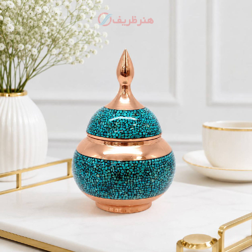 سرویس چای خوری فیروزه کوبی و قلم زنی شش نفره