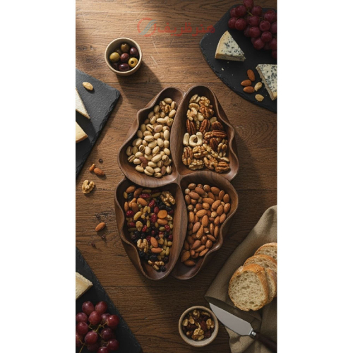 ظرف چوبی دستساز گلبرگ بیضی از گردوی سیاه