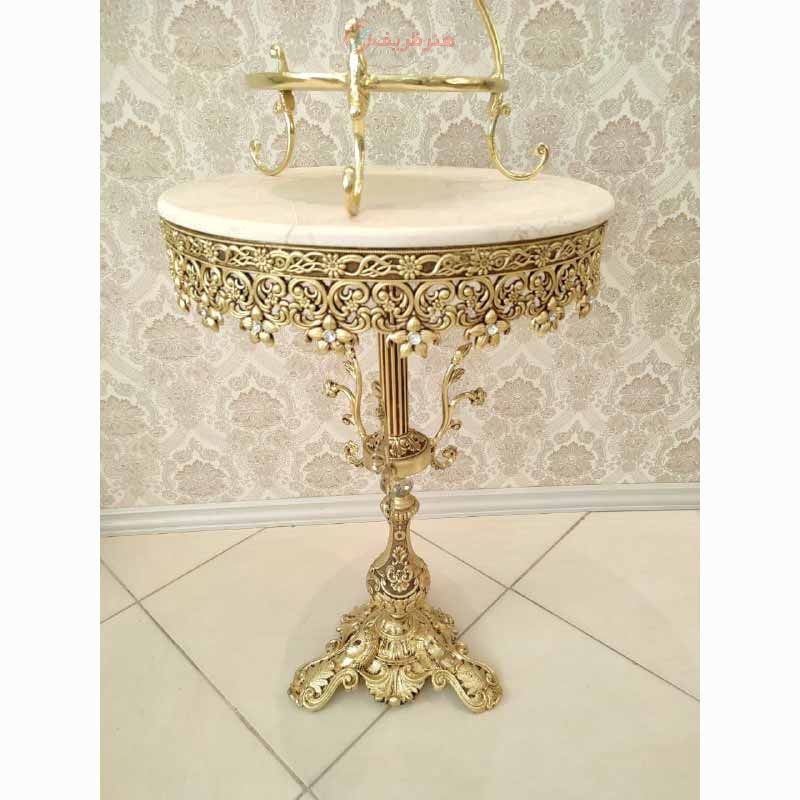 میز خاطره سه رخ شاخکی قطر 50 جنس آلیاژ آلومینیوم آبکاری برنز - هنرظریف
