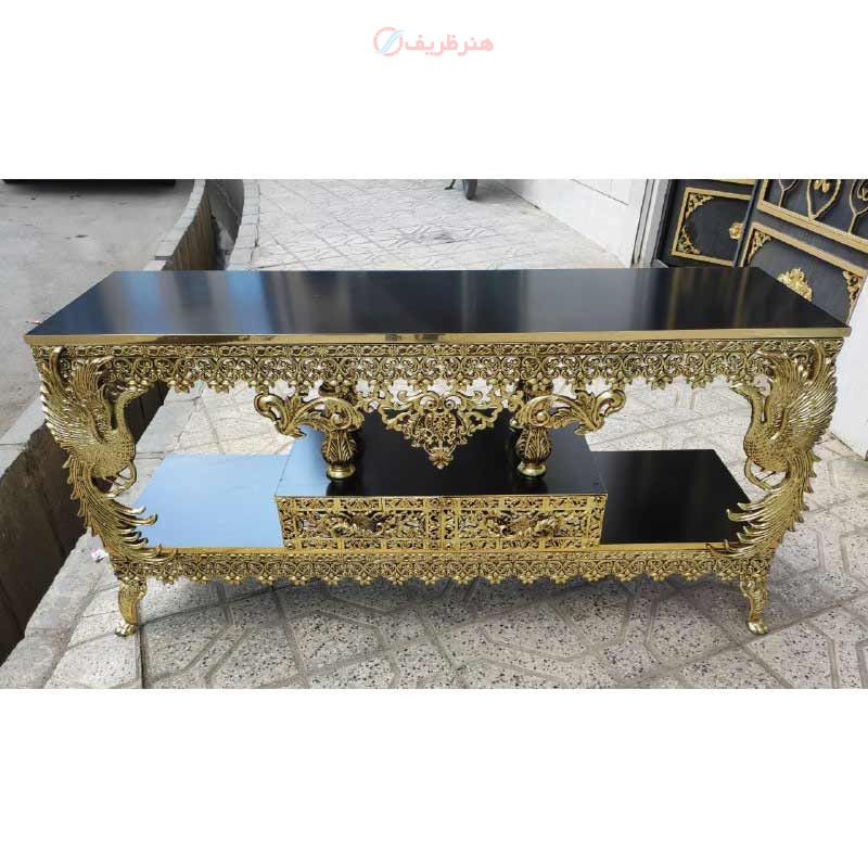 میز تلویزیون طرح طاووس آبکاری برنج رنگ ثابت و کیفیت عالی با ضمانت - هنرظریف