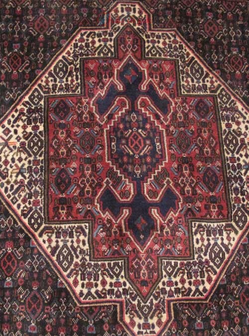 فرش دستباف سنندج طرح لچک و ترنج سایز پشتي رنگ زمینه كرم - هنرظریف