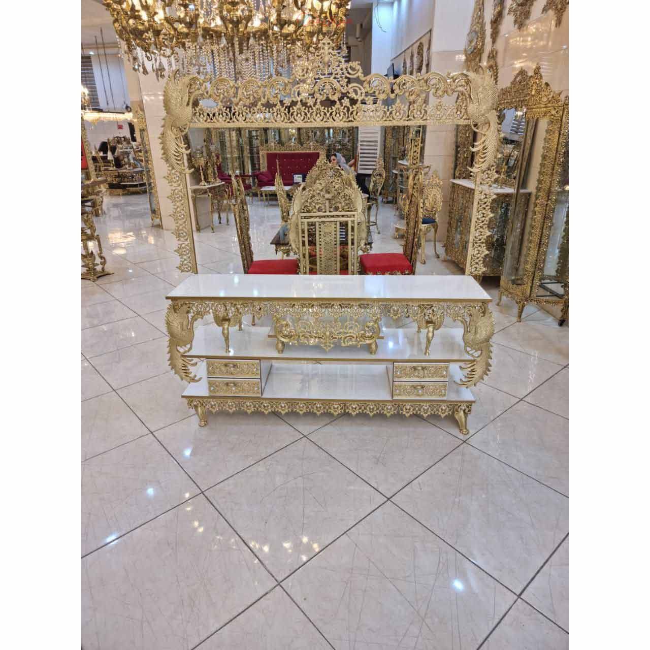 میز تلویزیون قاب دار، طرح سیمرغ با چهار کشو با ضمانت کیفیت و ثبات رنگ و ضخامت بالا - هنرظریف