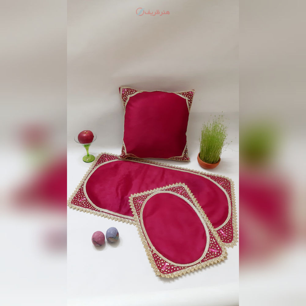 ست سه تکه رومیزی مخمل سنگ دوزی جلو مبلی و دو عسلی ۴۰×۸۰