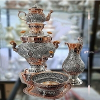 خرید، قیمت و مشخصات سرویس کامل سماور روکش نقره ریز قلم ۳.۵ لیتری، رنگ ثابت و با کیفیت | هنرظریف
