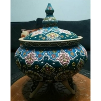 خرید، قیمت و مشخصات آجیل خوری بزرگ میناکاری لعاب برجسته قابل شستشو با کیفیت بالا  | هنرظریف