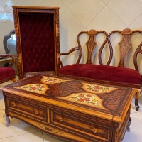 خرید، قیمت و مشخصات مبلمان معرق 7 نفره کلاسیک چپندر و میز وسط کاملاً دست ساز با چوب راش گرجستان | هنرظریف