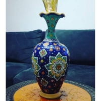 خرید، قیمت و مشخصات گلدان سفالی بزرگ میناکاری با لعاب برجسته زمینه سرمه ای،  قابل شستشو | هنرظریف