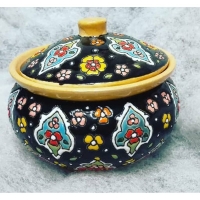 خرید، قیمت و مشخصات قندان میناکاری لعاب برجسته کاربردی و قابل شستشو زمینه کار مشکی با کیفیت بالا | هنرظریف
