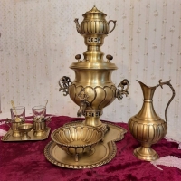 خرید سرویس سماور زغالی برنجی ۴ لیتری مدل نگین با چایخوری | هنرظریف