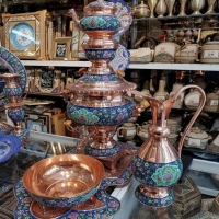 خرید سرویس سماور مس و پرداز نقاشی دست با روکش پلی استر | هنرظریف