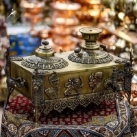 خرید منقل سماوری برنجی سنگین وزن طرح قاجار آنتیک ۳۵ سانتی | هنرظریف