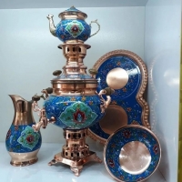 خرید سرویس سماور مسی ۵ لیتری نقاشی دست روکش پلی استر | هنرظریف
