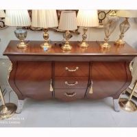 خرید آنلاین کنسول خمره ای ساخته شده از چوب روس با تزئینات برنزی و روکش مازول ایتالیایی به قیمت تولیدی | هنرظریف
