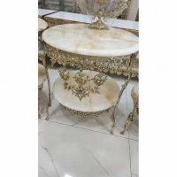 خرید، قیمت و مشخصات میز خاطره تاجدار دو طبقه طرح گل رز برنزی _ هنرظریف