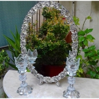 خرید آنلاین، آینه و شمعدان عقد گل رز نقره ای، رنگ ثابت، زیبا و نفیس، به قیمت تولیدی | هنرظریف