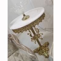 خرید، قیمت و مشخصات میز تلفن سه رخ شاخکی بیضی قطر 40، جنس آلیاژ آلومینیوم آبکاری برنز - هنرظریف