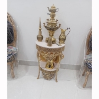 خرید، قیمت و مشخصات میز خاطره قطر 50 با دوتاج، جنس آلیاژ آلومینیوم، آبکاری برنز، زیر قیمت بازار - هنرظریف