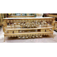 خرید، قیمت و مشخصات میز تلویزیون برنزی طول 120، سه طبقه، دارای دو کشو، طاووس دار و دارای ضمانت ارزان و باکیفیت _ هنرظریف