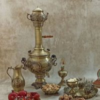 خرید، قیمت و مشخصات سرویس سماور زغالی برنجی شش لیتری؛ با کیفیت بالا _ هنرظریف