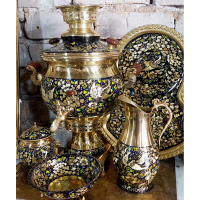 خرید سرویس سماور شش لیتری برنجی الماس تراش و پرداز اصفهان | هنرظریف