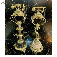 خرید آنلاین، تلفن ایستاده برنزی طرحی خاص و متفاوت با پایه های سنگی گرد و مربع، دو رنگ سیاه و سفید، با قیمت عالی | هنرظریف