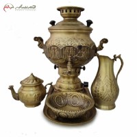 خرید آنلاین، سرویس سماور گازی برنجی کد 113 با طراحی بی نظیر و قلم زنی اعلاء همراه پارچ و قندان، کیفیت عالی دارای گارانتی ، زیر قیمت بازار | هنرظریف
