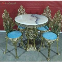 خرید آنلاین، میز ناهارخوری آلومینیومی 4 نفره با صفحه سنگ مرمر اعلاء و بدنه کار شده، بسیار شیک و با کیفیت، با قیمت عالی | هنرظریف